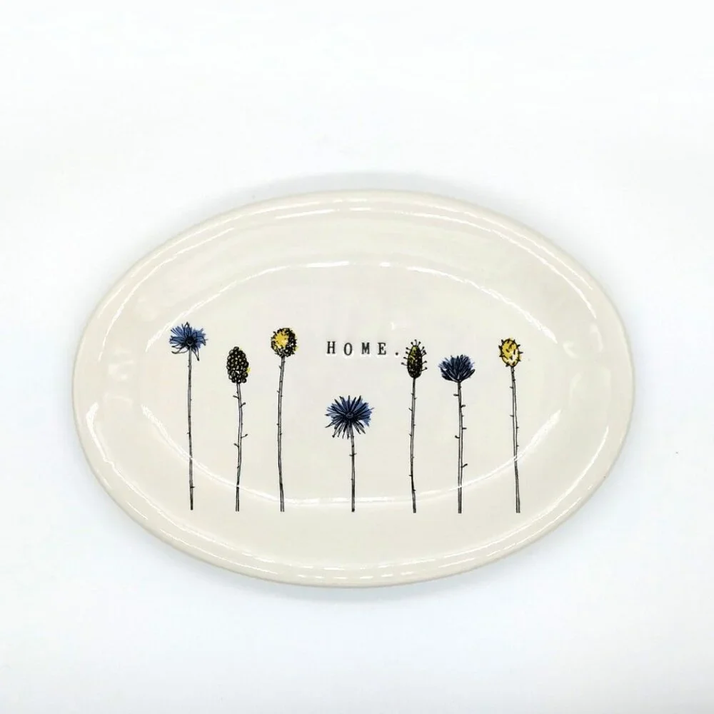 Rae Dunn Oval Wildflowers ‘Home’ Trinket Tray Dish 8”